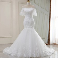 Customized Flare Sleeves Mermaid Wedding Dresses Off Shoulder Lace Bride Gowns
