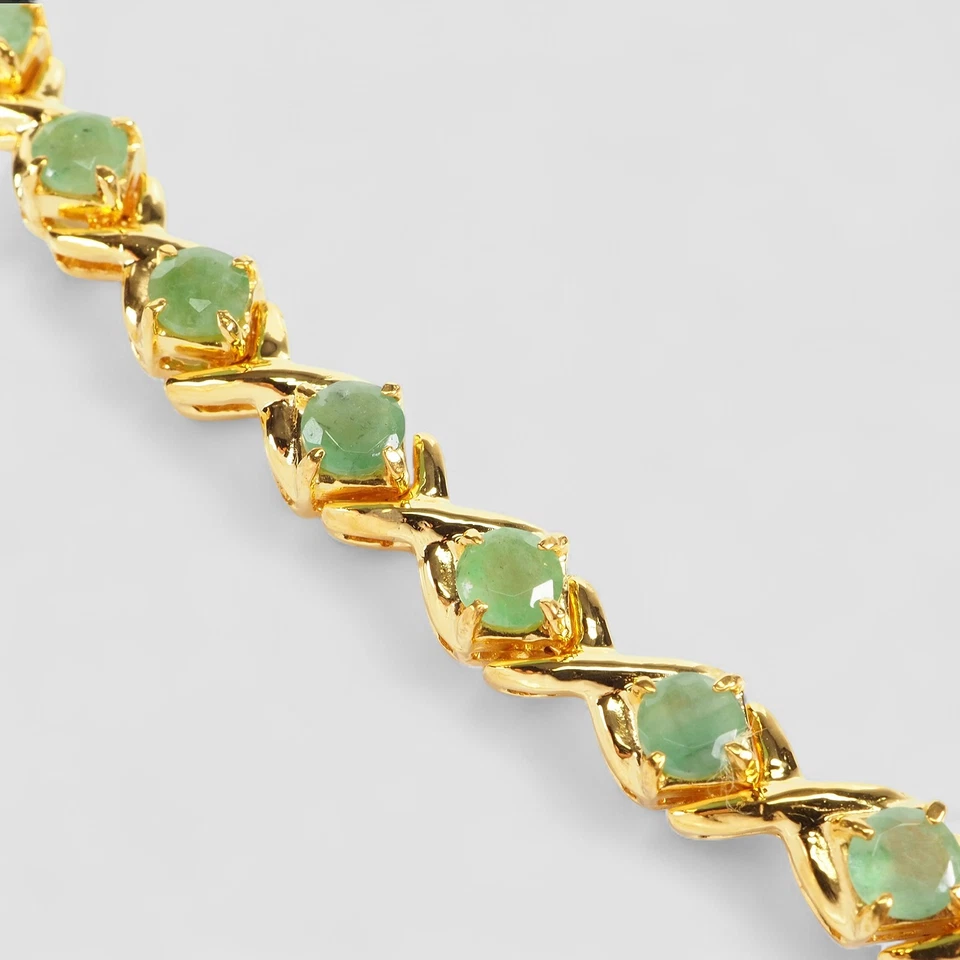 Brazalete clásico esmeralda verde plata de ley 925 chapado en oro de 24 quilates 8,5 pulgadas Foto 2 de 4