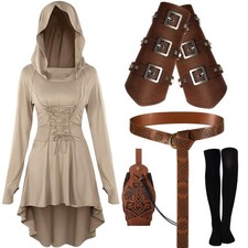 Suhine 5 Pcs Renaissance Women Costume Medieval Hooded Robe Vintage Faux Leat...
