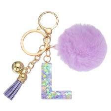 Alphabet Initial Letter Keychain Letter-L Cute Heart Resin Keyrings Purple