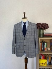 Daks London Gray Blue Check Silk Wool Italy Made Sport Coat Blazer 42, EU 52