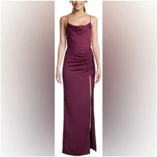 Betsy Adam Red Wine Raisin Draped Neck Side Ruched Gown Size 4 NWT
