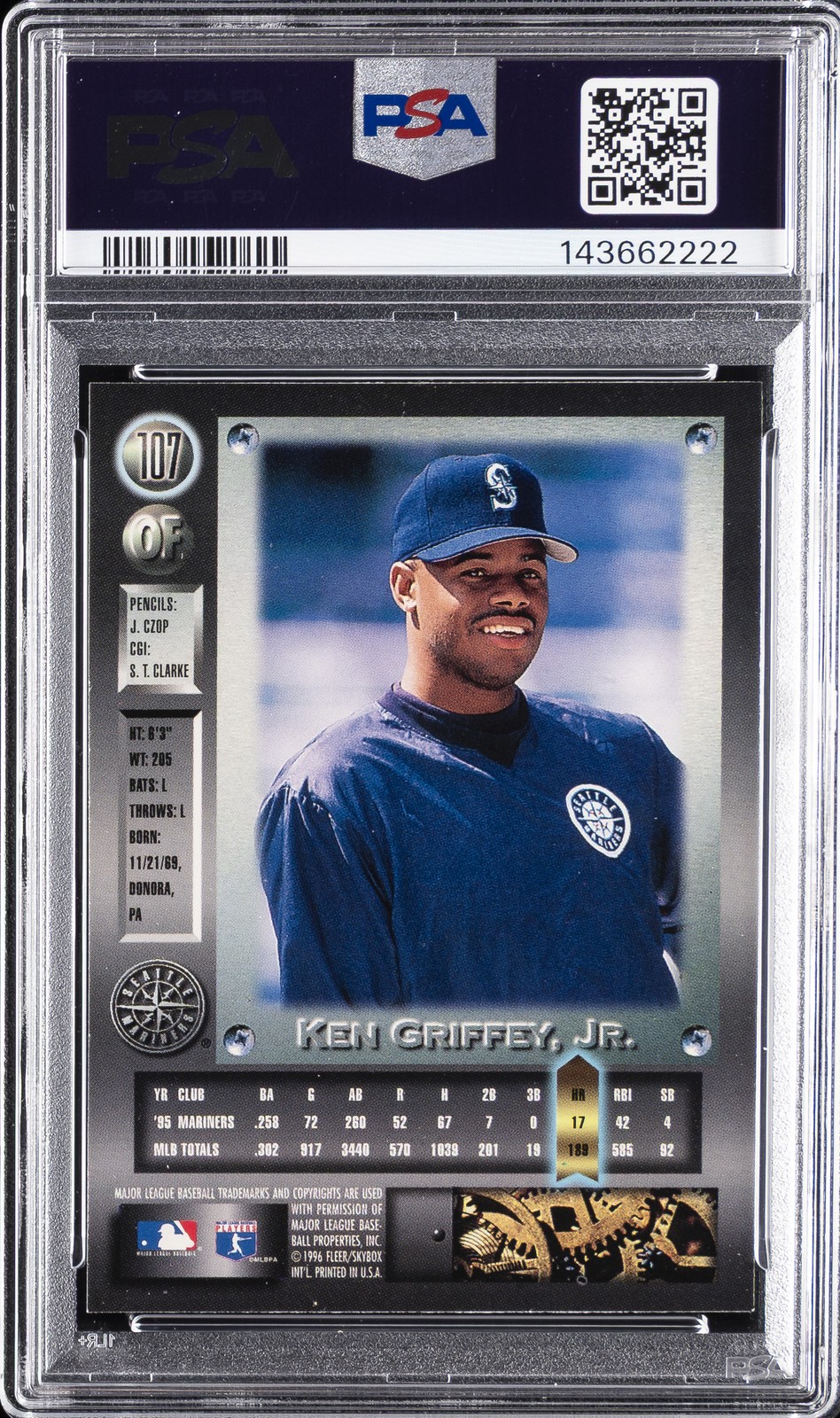 1996 METAL UNIVERSE #107 KEN GRIFFEY JR. PSA 9 view 2