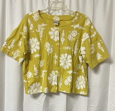 Cotton Connection Yellow Boxy Daisy Floral Shirt Short Sleeve L USA Vintage
