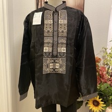 Barong Tagalog 5XL Black Embroidered Men's Tunic Jacket