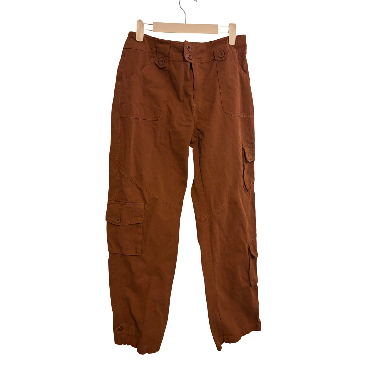 Cargo Pants Women's High Waisted Multi-Pocket Utility Rust Brown M-image