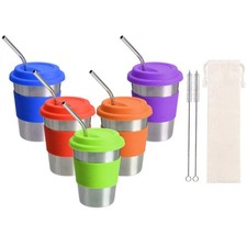 Stainless Steel Cups with Lids and Straws, Drinking Tumbler with Silicone Sle...
