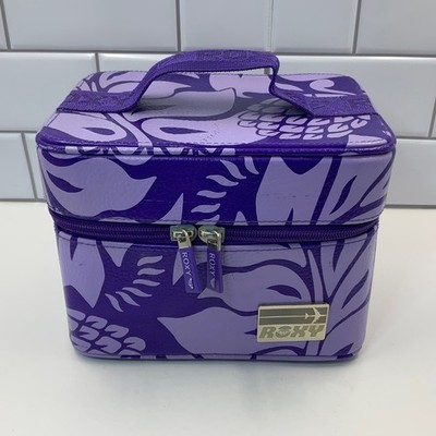 Roxy Quiksilver Vintage Purple Tropical Pineapple Floral Train Case Makeup Bag