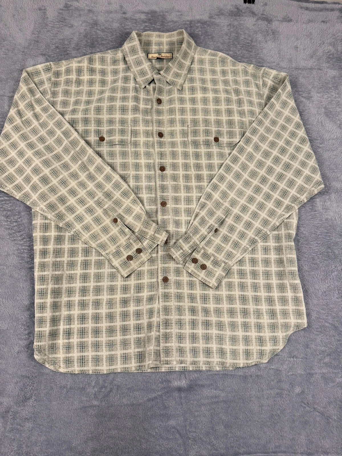 Tommy Bahama Mens XL 100% Silk Plaid Button Down Shirt Long Sleeve Casual Beach