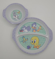 Looney Tunes Baby Melamine Divided Plate and Bowl Kids Dinnerware