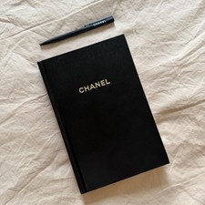 CHANEL 2024 Hardcover Black Notebook With Gold Logo + Pen Set