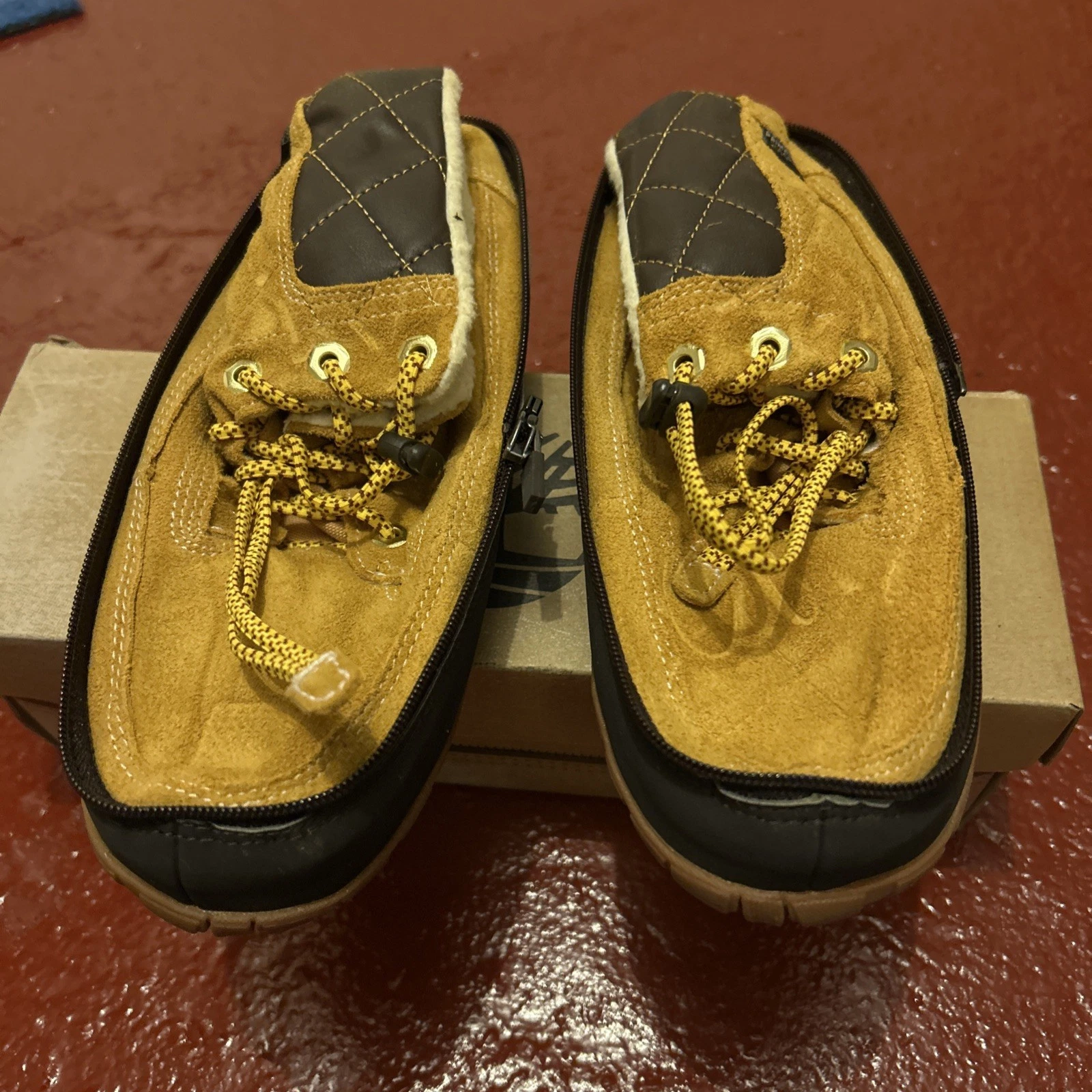 Timberland Radler Trail High Shoes Size 4 Brown Tan Zip Fold Down Camp Hiking