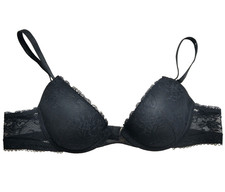 Calvin Klein Black Lace Plunge Padded Push Up Bra Underwire 38B