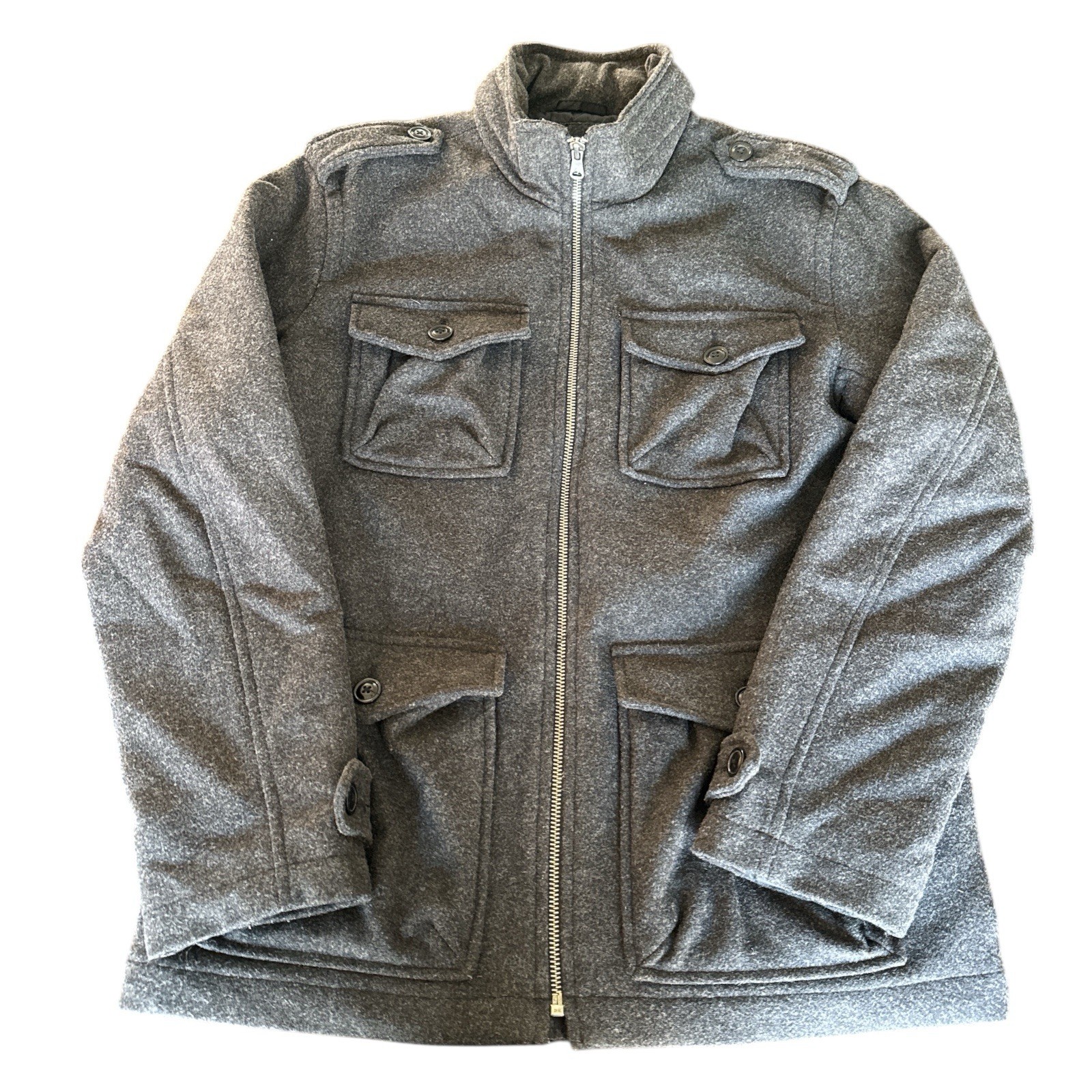 Gap Wool Gray Jacket Button Up Front Pockets Long… - image 1