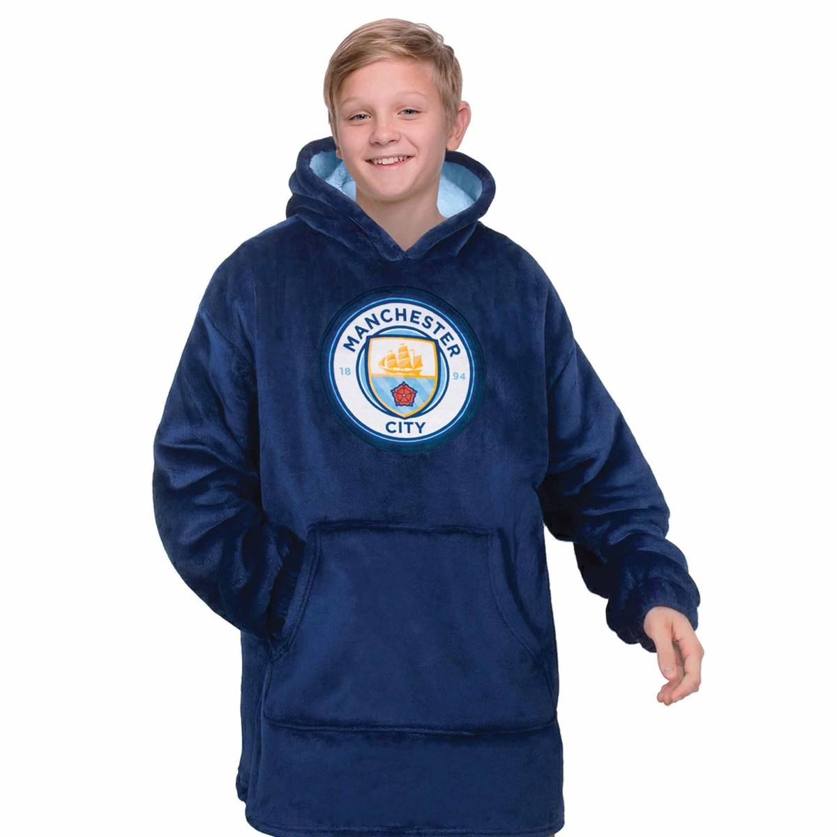 MANCHESTER CITY Kids Oversized Hoodie Blanket Sherpa Fleece Official Gift - Image 2