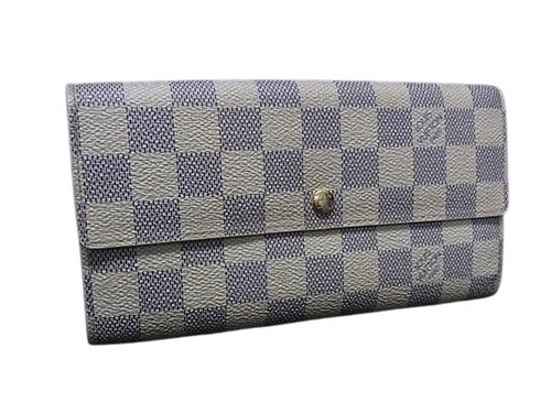 Louis Vuitton Damier Azur Sarah Long Wallet N61735 PVC/Leather Gold HW Auth