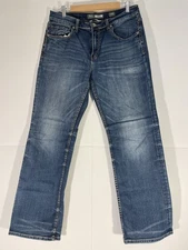 BKE Jake Jeans Mens 34R 33x30 Blue Bootleg Whiskers Fade Stretch Western Cowboy
