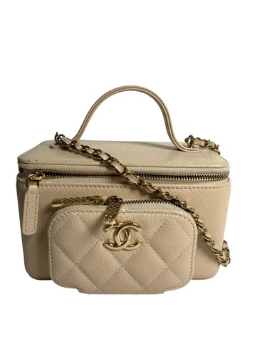 Chanel Beige Caviar Top Handle Vanity GHW T7839