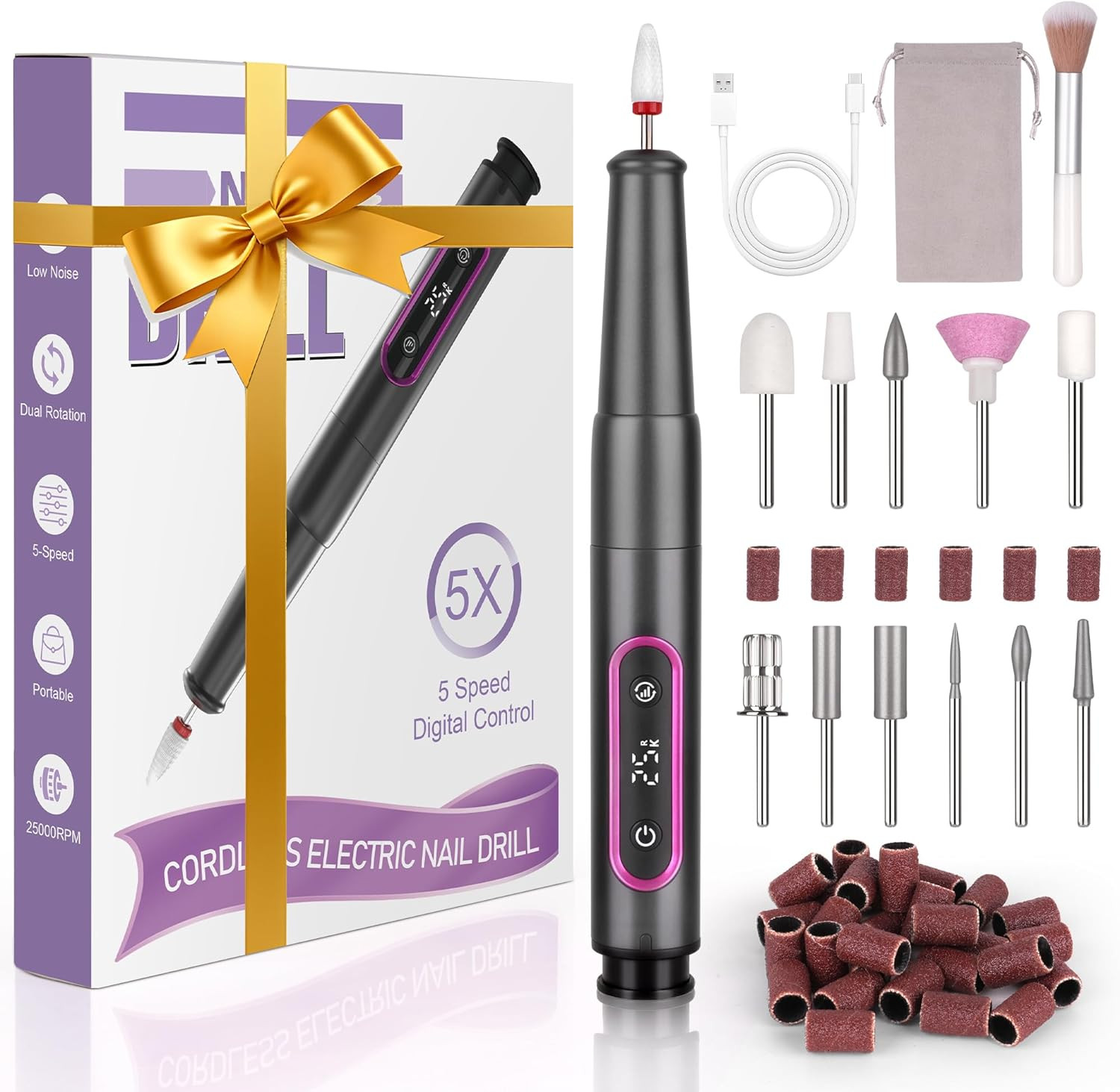 Fresa per Unghie Senza Fili 25000 Giri - Set Professionale 12 in 1