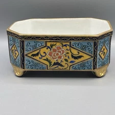 Rare Nippon Moriage Hand Painted  Footed Trinket Dresser Vanity Open Box 8”