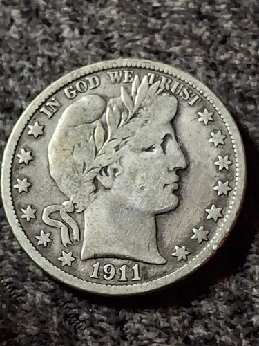 1911-D Barber Silver US Half Dollar 50C Original VF