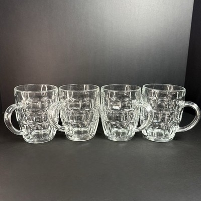Vintage SET of 4 VINTAGE LUMINARC FRANCE CLEAR GLASS THUMBPRINT BEER MUGS 5''