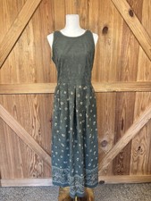 Olive Suede Corduroy Maxi Dress Paisley Boho Folk Cottagecore Vintage