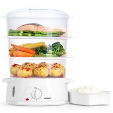 VonShef Food Steamer Electric 9L - 3 Stackable Tiers, Rice Bowl & 60-Min Timer