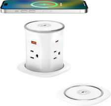 3.15-Inch Pop-Up Outlet with 9-in-1 Power Strip Wireless Charger - White