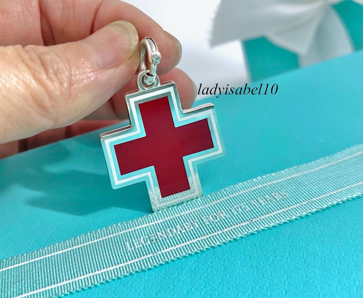 Tiffany ティファニーレッドポケット Tiffany & Co Enamel Red Cross Large Charm Pendant Sterling Silver