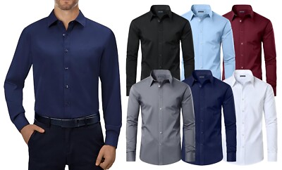 Men's Button Down Dress Long Sleeve Stretchable Slim-Fit Shirts (Size S-3XL) NWT