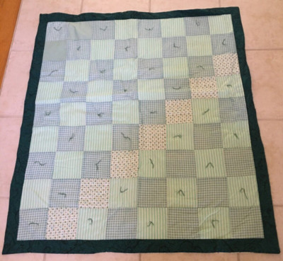 HANDMADE Quilt LAP BABY BED CRIB BLANKET green white ivory teal 42x38 COVERLET