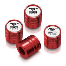 Ford Mustang 50 Years White On Red Aluminum Cylinder-style Tire Valve Stem Caps Ford Mustang 50 Years White On Red Aluminum Cylinder-style Tire Valve Stem Caps