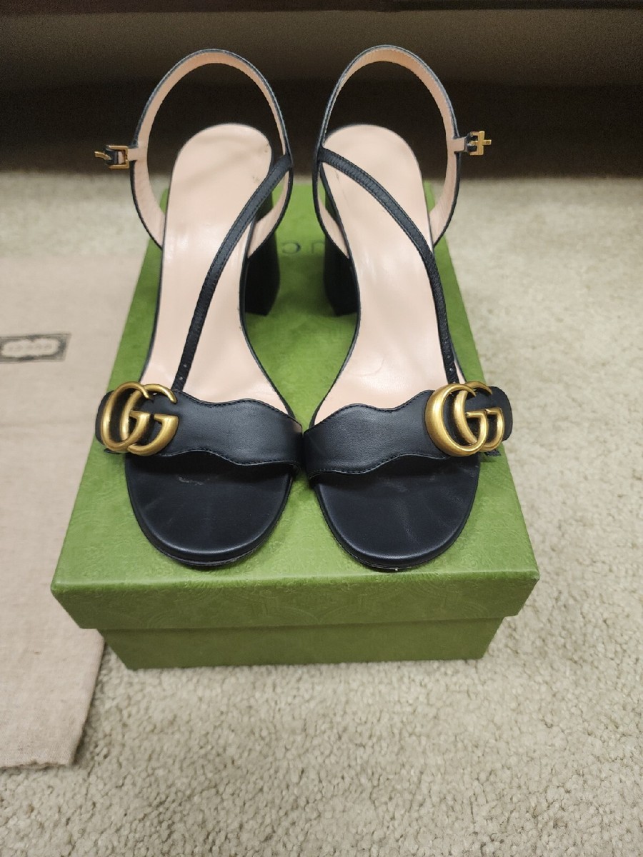 GUCCI Marmont Black GG Block Heel Sandals Sz 37(7) | eBay