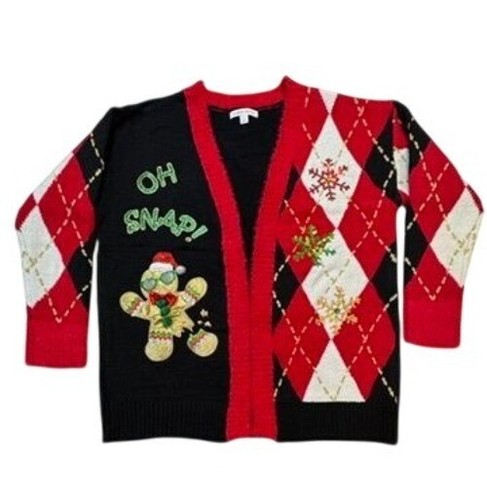 Celebrate Together Ugly Christmas Cardigan Sweater Large Oh Snap! Gingerbread