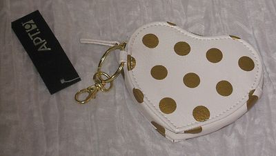 APT9 Heart Change Purse Key Ring Coin Pouch Bone/Gold NWT Retail $22.00 #AS07