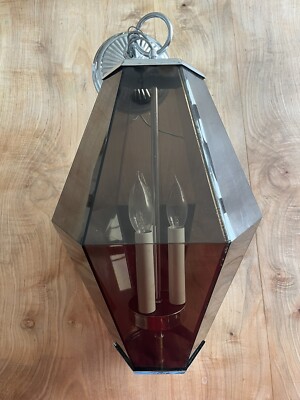 LOEVSKY L&L ACRYLIC SMOKED LENSE DIAMOND CEILING LIGHT MID-CENTURY CHROME