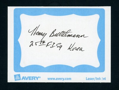 Henry Buttelmann American Fighter Pilot Ace-7 Signed 2.4x3.4 Bookplate E27163