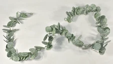 Metal Silver Dollar Eucalyptus Leaves Garland Faux Green Painted Finish 70" VGUC