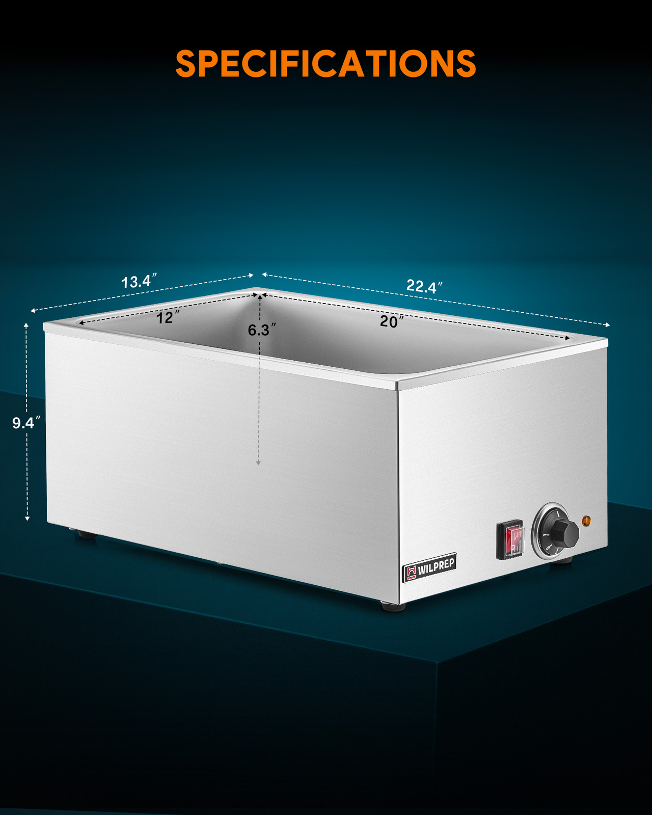 WILPREP 26QT Commercial Food Warmer Full Size Countertop Bain Marie 12x20" 1200W