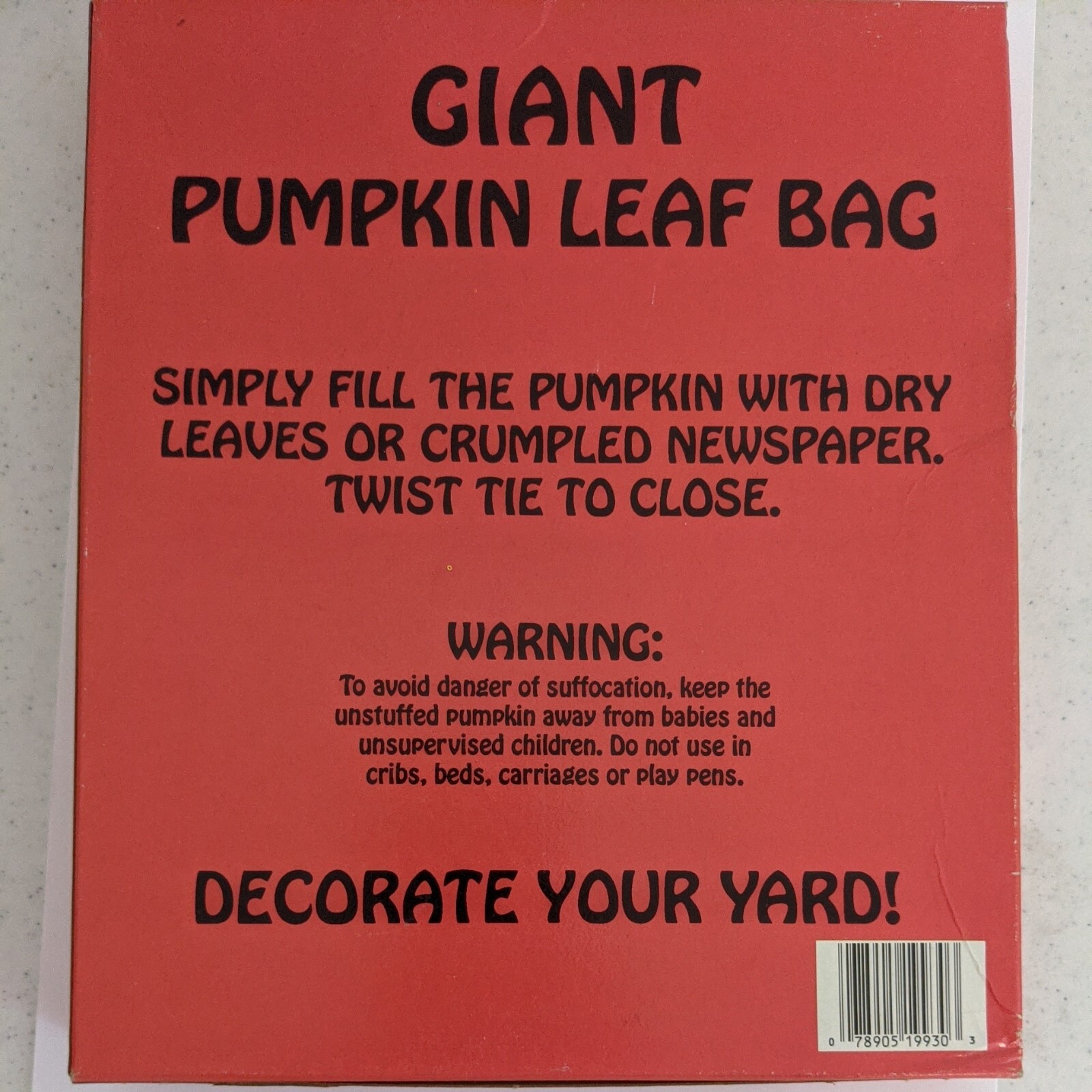 Giant Stuff A Pumpkin Leaf Bag Halloween Vtg 1991 Sunhill USA jacko
