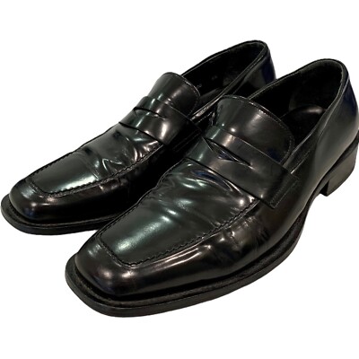 Via Spiga Black Leather Loafers Slip On Shoes Made Italy EUC