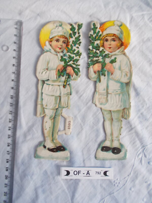 OF-A792 K : 2 Schneeengel 4595 Lebkuchenbild Oblaten Scraps Glanzbild Prägedruck
