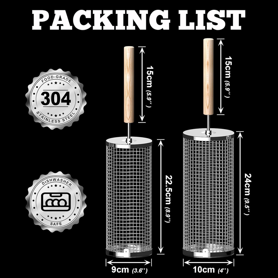 Cestelli Per Grigliare - Set Da 2 Pezzi Rotanti Con Manico In Legno, Acciaio Inox - Foto 11