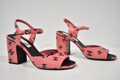 Chanel 22S Pink Black Printed Lambskin CC Logo Ankle Strap Block