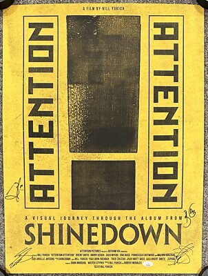 Shinedown Band Signed 18x24 Attention Attention Poster Brent Smith Myers JSA COA