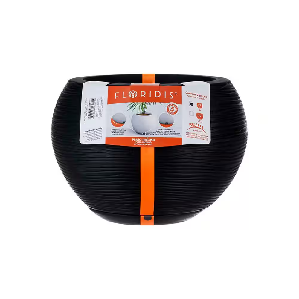 Florence Medium Black Plastic Resin Indoor and Outdoor Planter Bowl