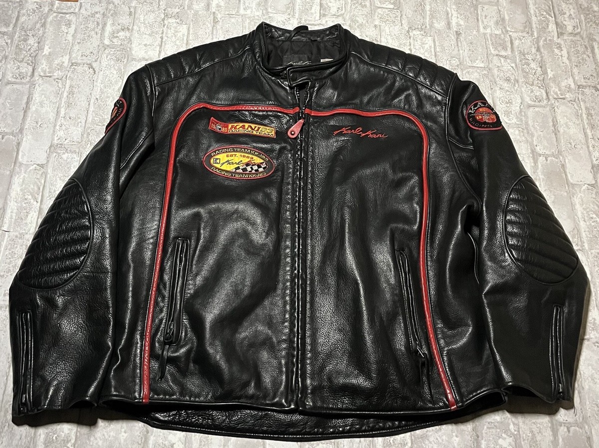 Karl Kani Vintage Racing Team Leather Motorcycle Jacket Oversized