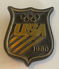 Vintage USA Olympics 1980 Lake Placid Bergamot Brass Belt Buckle