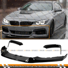 FOR 2014-20 BMW F32 F36 M SPORT MAD STYLE BLACK FRONT LIP + AIR DUCT TRIM CANARD